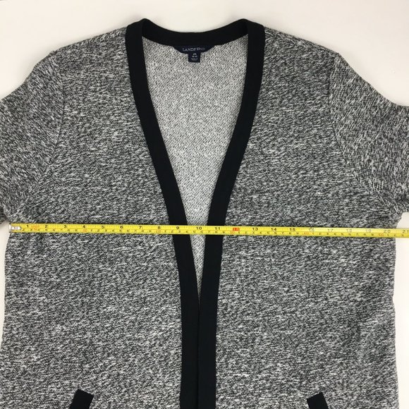 Lands' End Open Front Black & White Marled Cardigan Sweater - Picture 9 of 12